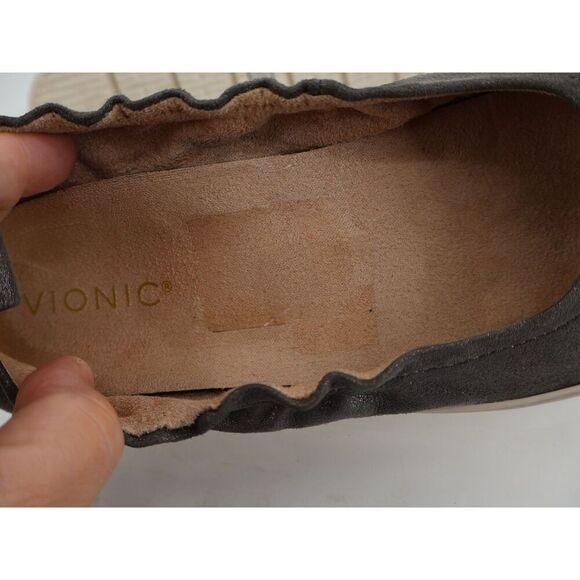 Vionic Uptown Ballet Flat Women 8.5 Grey Metallic Leather Slip On Platform Shoes - Picture 9 of 13